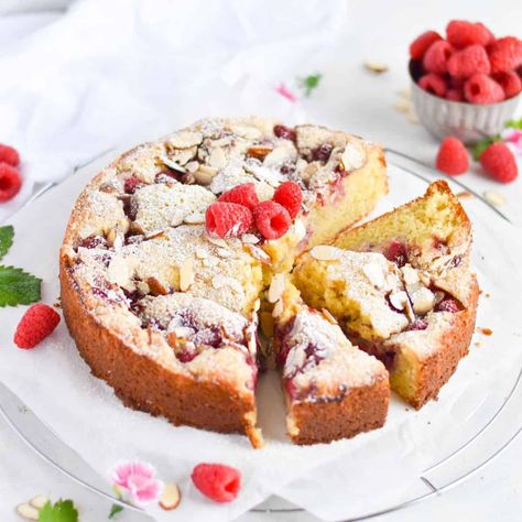 Moist Almond Cake, Raspberry Almond Cake, Raspberry And Almond Cake, Almond Paste Recipes, Almond Frangipane, Pecan Cinnamon Rolls, Raspberry Almond, Almond Paste, Raspberry Filling