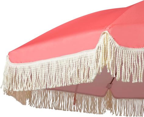 Tassel Umbrella, Fringe Umbrella, Umbrella With Fringe, Pink Patio, Wood Color, Push Button, Lawn Garden, Wood Colors, Upf 50