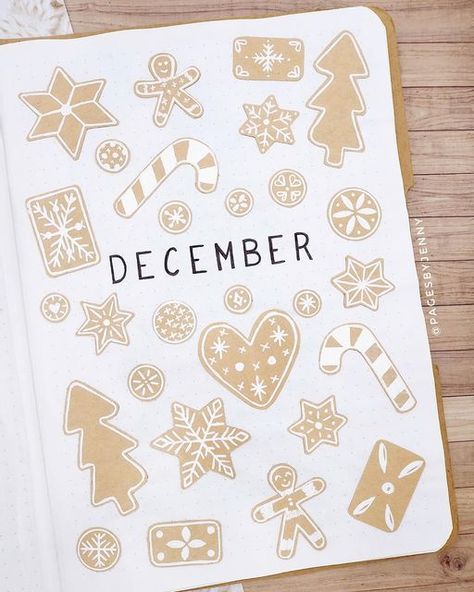 Gingerbread Bujo Theme, December Reading Journal, December Bujo Theme, December Journal Ideas, December Drawings, Gingerbread Drawing, December Bullet Journal Ideas, December Themes, Dot Journaling