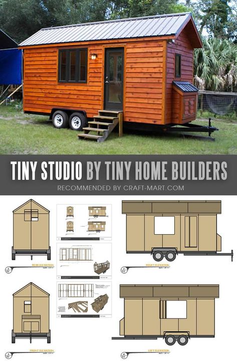 Tiny House Trailer - Tiny Studio by Tiny Home Builders - Enroll in one of the Tiny Home Builders workshops and get mobile tiny house plans to save thousands of dollars. #tinyhouse #tinyhouseplans #minimalism #diy Tiny House Trailer Plans, Trailer Homes, Wohne Im Tiny House, Diy Tiny House, Tiny Trailers, Trailer Plans, Tiny House Trailer, Building A Tiny House, Tiny Studio