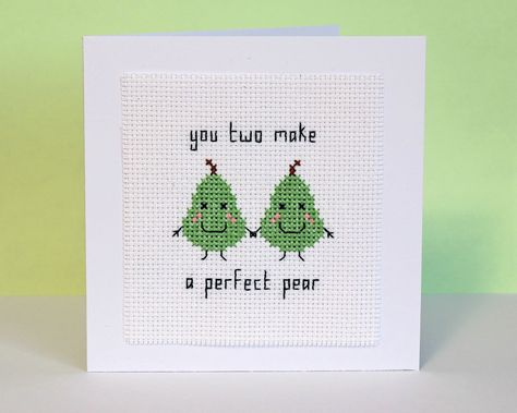 Pear Pattern, Kawaii Cross Stitch, Stitch Cards, Tiny Cross Stitch, Wedding Cross, Engagement Card, Tiny Cross, Types Of Stitches, Workshop Ideas