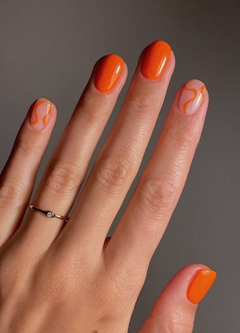 30 Fun Nail Art Ideas | The Everygirl Simple Manicure Ideas For Short Nails, Simple Short Nail Art Designs, Short Gel Nails Simple Design, Short Nail Shellac, Two Accent Nails, Gel Nails Ideas Short Orange, Squoval French Tip Nails Color, Shellac Manicure Ideas, Fun Short Nails Art Ideas