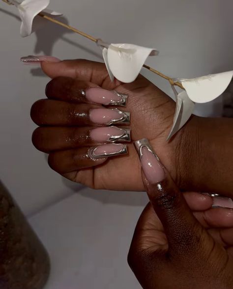 Alien Nails, Short Nails, Cute Nails, Nail Inspo, Hair And Nails, Collage, Nails, Silver, Hair