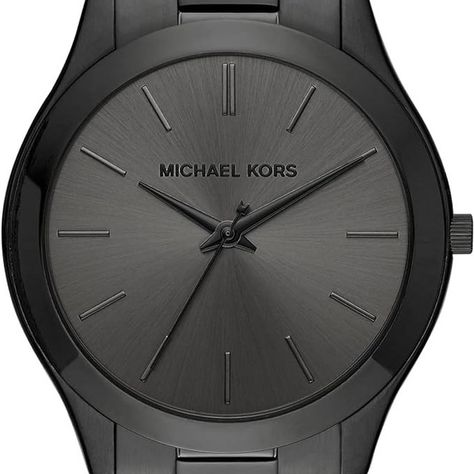 Michael Kors Oversized Slim Runway Men's Watch, Stainless Steel Watch for Men $120.40 About this item The black IP Michael Kors Slim Runway watch is polished perfection. A classic three-link bracelet and monochromatic sunray dial with stick indexes add up to a wear-with-everything timepiece that dresses up and down with ease. Case & Dial: Round 44mm stainless steel case with a black dial; mineral crystal face resists scratches Watch Band: Black stainless steel bracelet band; 22mm band width; ... Black Stainless Steel Watches With Subdials, Modern Michael Kors Chronograph Watch, Michael Kors Analog Watches With Round Dial, Black Stainless Steel Chronometer Watch, Black Stainless Steel Analog Chronograph Watch, Shallow Water, Watch For Men, Steel Watch, Stainless Steel Watch