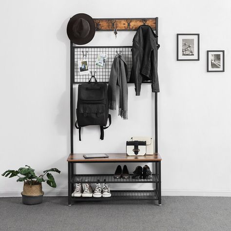 Hallway Stand, Industrial Shoe Rack, Industrial Coat Rack, Shoe Bench Entryway, Coat And Shoe Rack, Shoe Rack Bench, Wood Storage Bench, Entryway Shoe, Standing Coat Rack