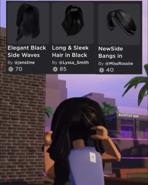 Black Hair Combos, Hair Combos Roblox Girl, Roblox Hair, Emo Fits, Roblox Skin, Roblox Code, Roblox Skins, Bratz Girls, Roblox 3