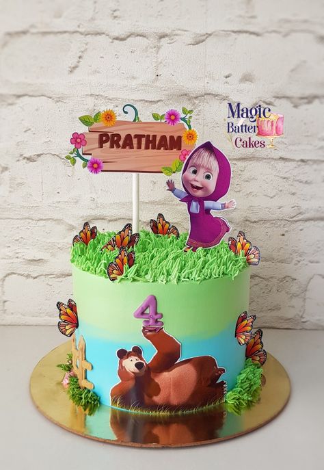 Cake Designs Masha And The Bear, Marsha The Bear Cake, Masha And Bear Cake Designs, Masha Cake Design, Masha N Bear Cake, Masha And The Bear Cake Ideas, Masha And The Bear Theme Birthday Party, Masha And The Bear Cake Design, Masha Theme Cake