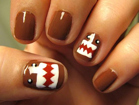 Domo Nails, Short Nail Manicure, Holloween Nails, Punk Nails, Pretty Gel Nails, Really Cute Nails, Nails For Kids, Kawaii Nails, Funky Nails