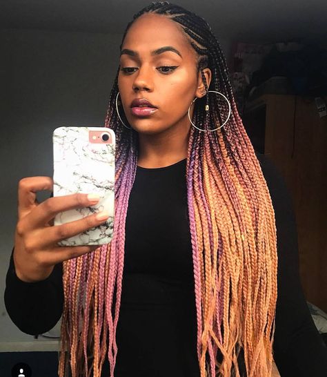 PEACH + PINK CANDY OMBRE braids 🔸hair from #CATFACEHAIR 〽️natural hair protective style Ghana Braids Hairstyles, Braiding Hair Colors, Lemonade Braids Hairstyles, Ombre Braid, Twisted Hair, Blonde Box Braids, Ghana Braids, Fulani Braids, Cool Braid Hairstyles