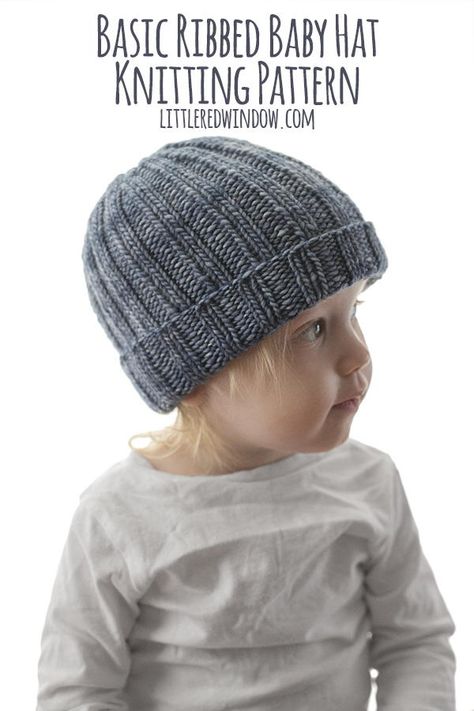 The Easy Ribbed Hat knitting pattern is the perfect baby hat knitting pattern! It’s super easy to knit and the pretty  2 x 2 rib stitch provides great texture and makes a stretchy warm hat. The folded brim makes this cute little baby hat even warmer! This ribbed hat makes a great baby shower gift for your favorite newborn, baby or toddler and looks great knit up in your favorite worsted weight yarn in any color! Beanie Knitting Patterns Free, Ribbed Hat, Double Pointed Knitting Needles, Kids Knitting Patterns, Baby Hat Knitting Pattern, Hat Patterns Free, Knitting Patterns Free Hats, Hat Knitting Pattern, Baby Hat Patterns