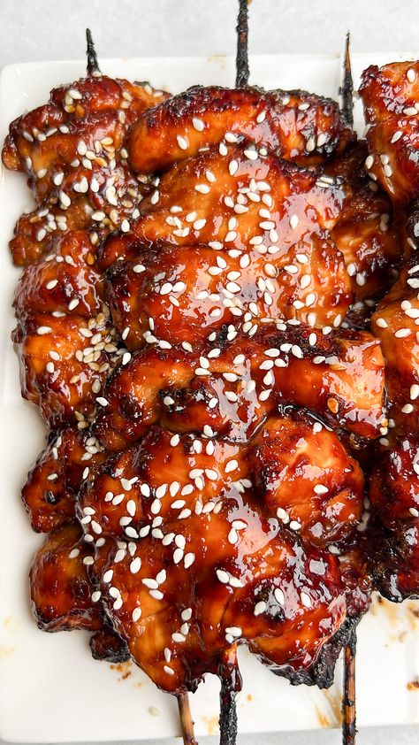 Bourbon Chicken Skewers, Food Court Bourbon Chicken, Bourbon Chicken Recipe, Mall Food Court, Bourbon Chicken, Sticky Chicken, Kabob Recipes, Skewer Recipes, Copycat Restaurant Recipes