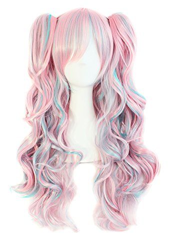 Pigtail Wig, Hair Jazz, Kawaii Wigs, Two Ponytails, Double Ponytail, Ponytail Wig, Pink Costume, Anime Wigs, Curly Ponytail