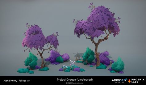 ArtStation - Project Dragon - Vegetation / Foliage 3d Foliage, Games Like Stardew Valley, Fantasy Tavern, Green Silhouette, Stylized Tree, Fantasy Tree, Poly Art, 3d Environment, 3d Landscape