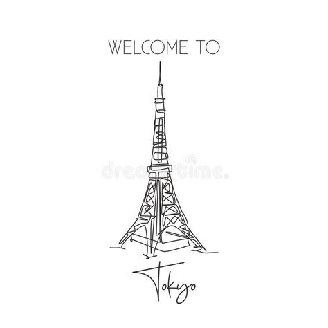 Tokyo Tower Drawing, Japan Tokyo Tower, Tower Drawing, Places In Tokyo, Dm Design, Tokyo Tower, Continuous Line Drawing, Travel Home, Free Illustration