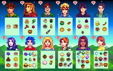 Stardew Valley Favorite Gifts, Stardew Valley Outfit Ideas Starter, Stardew Valley Marriage Candidates, Stardew Valley Gift Guide, Stardew Valley Character Design, Stardew Valley 1.6, Stardew Valley Guidebook, Stardew Valley Winter, Stardew Valley Characters