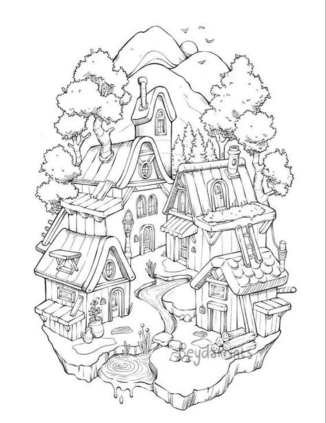 Disegni da Colorare per Adulti. Stampa 120 delle migliori immagini,#Ausmalen #Malbuch #ErwachseneMalen #KinderMalen Digital Coloring Book, Coloring Book Art Beautiful, Whimsical Coloring Pages, Doodle Coloring Pages Free Printable, Adult Coloring Pages Free Printable, Doodle Coloring Page, Whimsical Architecture, Black And White Coloring Pages, Colouring Book Pages