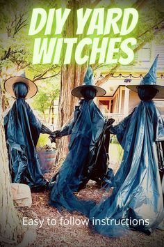 Halloween Witch Outside Decorations, Witches Yard Decorations Diy, Outdoor Witch Coven Diy, Witch Yard Decorations Diy Simple, Diy Halloween Witch Yard Decorations, Witches Theme Decorations, Dancing Witches Yard Decor, Diy Holding Hands Witches, Diy Witches Halloween Decorations