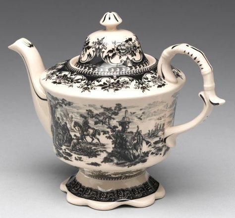 Victorian Teapots, Black Teapot, Black Transferware, Teapot Decor, Black Toile, Teapots And Cups, Porcelain Teapot, Tea Art, Tea For Two