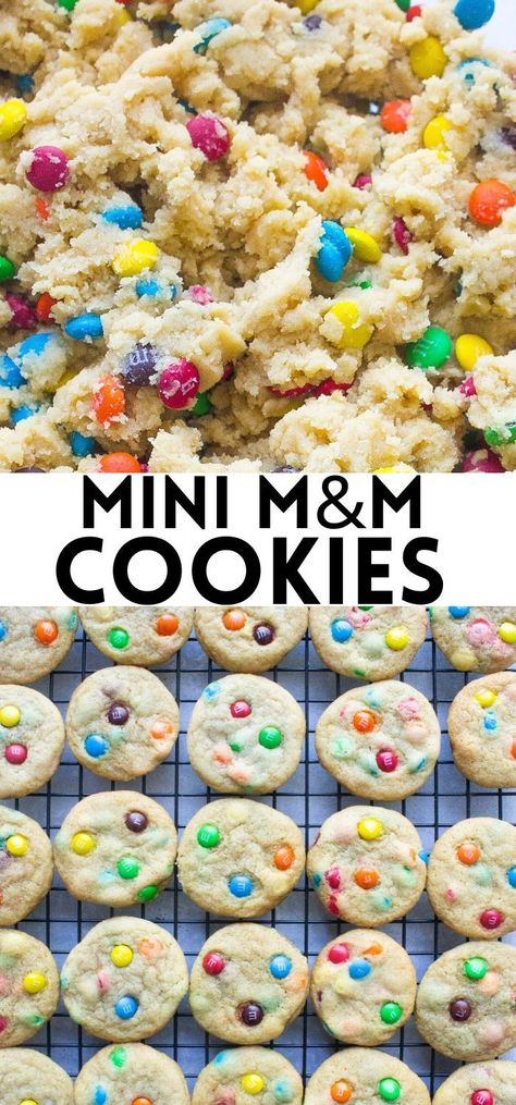 These easy Mini M&M Cookies are made with a buttery cookie base and filled with colorful candies! They are soft, chewy and everyone will love them! #cookies #minicookies #baking #dessert #m&mcookies #chocolate #easycookies #easydesserts #recipes Mnm Cookies Recipe, Mini Cookie Recipe, Mm Cookies, Toddler Cookies, Baking With Toddlers, Buttery Cookie, Graham Cookies, Baking Recipes For Kids, Cookie Base