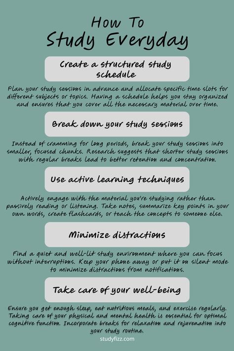 Develop a consistent study routine and make studying a daily habit with these effective tips!

Discover practical strategies to stay motivated, manage your time efficiently, and create a conducive study environment. From setting achievable goals to incorporating active learning techniques, these tips will help you make studying an integral part of your daily routine. Start building a strong foundation for success today! How To Study When You Cant Focus, 5am Study Routine, How To Stay Motivated To Study, How To Start Studying, Active Learning Strategies, Study Environment, Study Routine, Good Leadership Skills, Study Stuff