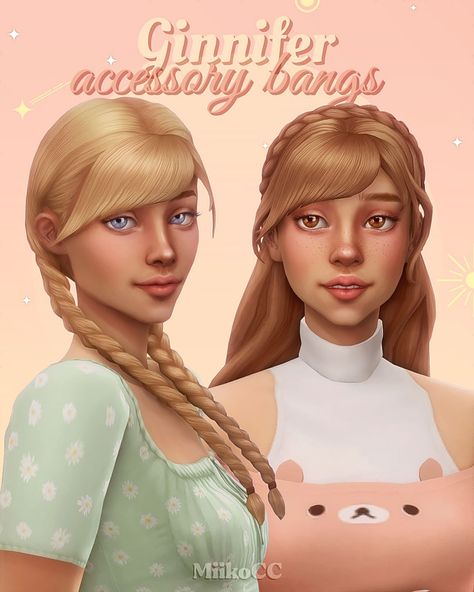 Accessory bangs Ginnifer | Miiko Sims 4 Decades Challenge, Mod Hair, Parted Bangs, Tumblr Sims 4, Female Hair, Sims 4 Cc Packs, Sims Hair, Best Sims, Long Hair With Bangs