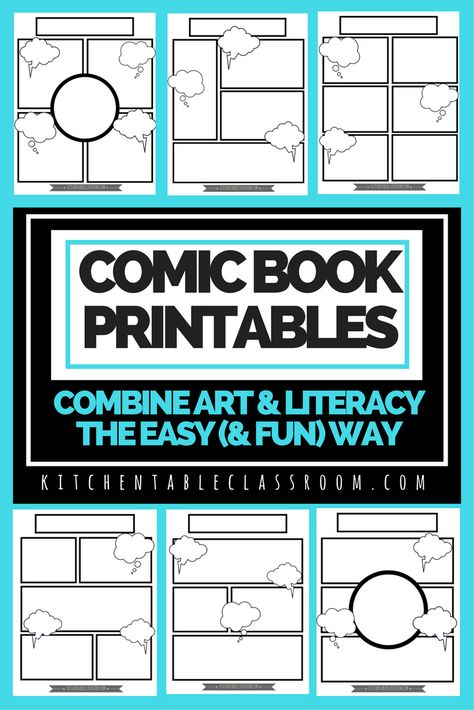 Basically any excuse for my kids to take pen to paper and I'm there.These free comic book templates printables are a fun way to keep your kids writing! Printable Comic Book Pages, Comic Book Template Free Printable, All About Me Free Printables, Blank Comic Book Pages, Printable Art Activities, Comic Strip Template, Comic Template, Blank Comic Book, Comic Book Template