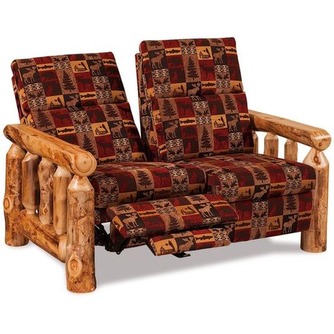 Amish Rustic Log Reclining Loveseat ($1,699) ❤ liked on Polyvore featuring home, furniture, sofas, handmade sofa, hand made furniture, handmade log furniture, log home furniture and aspen furniture Rustic Lodge Living Room, Lodge Living Room, Recliner Loveseat, Handmade Sofa, Loveseat Recliners, Aspen Wood, Furniture Handmade, Reclining Loveseat, Living Room Entertainment