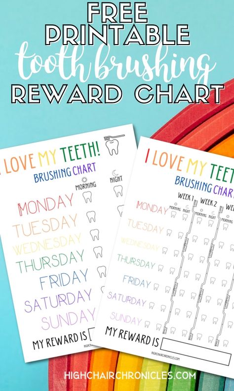 Establish good habits with your toddler, preschooler, or kid. This tooth brushing chart is great for kids of all ages, and has 2 pages you can print as many times as needed: a 1-week tooth brushing tracker and a 4-week tooth brushing tracker. This tooth brushing chart is a free printable! Perfect for parents on a budget. Brush Teeth Chart Free Printable, Tooth Brushing Chart Free Printable, Kids Teeth Chart, Teeth Brushing Chart, Routine Board, Tooth Brushing Chart, Flossing Teeth, Kids Chores, Teeth Brushing