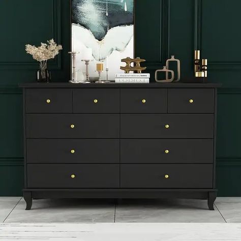 55.1W Chest Dresser Cloest for Bedroom Double Dresser White/Black - On Sale - Bed Bath & Beyond - 36239433 White 6 Drawer Dresser, Black Dresser, Wide Chest Of Drawers, Black Dressers, Dresser For Bedroom, 7 Drawer Dresser, 9 Drawer Dresser, Dresser Storage, Wooden Dresser