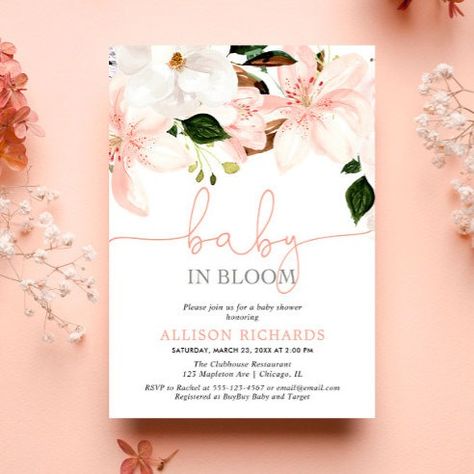 Best Baby Shower Baby In Bloom Gift Ideas | Zazzle Baby In Bloom, Bloom Baby, Twins Baby Shower, Baby Shower Fall, Baby Shower Invites For Girl, Baby Shower Theme, Floral Invitation, Girl Shower