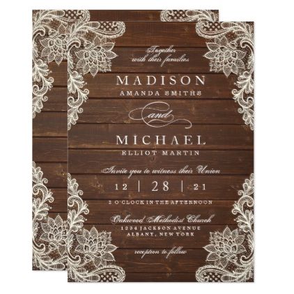 Rustic Floral Lace Modern Wedding Invitation - floral style flower flowers stylish diy personalize Rustic Wood Wedding Invitations, Wedding Anniversary Party Invitations, Country Wedding Gifts, Anniversary Party Invitations, Wood Wedding Invitations, Rustic Wedding Invitation, Modern Wedding Invitation, Wedding Gift Diy, Country Wedding Invitations