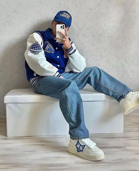 All Posts • Instagram Varsity Jacket Outfit Mens, Men Streetwear Outfits, Streetwear Fashion Menswear, Varsity Jacket Outfit, Streetwear For Men, Trendy Boy Outfits, Streetwear Mode, Varsity Jacket Men, Outfits Streetwear