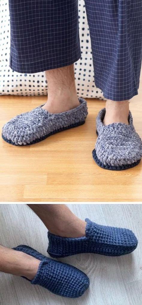 Crochet Slippers Free Pattern Easy Mens, Crochet Mens Slippers Free Pattern, Crochet Kids Slippers Free Pattern, Free Crochet Patterns For Mens Slippers, Slipper Crochet Patterns Free, Mens Crochet Slippers Free Pattern, Crochet Stuff For Men, Crochet Men Socks, Crochet Project For Men