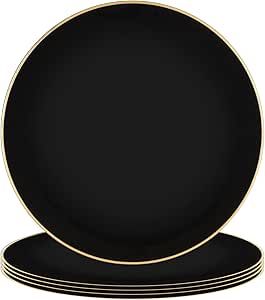 PARTY BARGAINS 13-Inch Charger Plates - 4 Pack, Organic Collection Black Gold Rim, Heavy-Duty Disposable Chargers for Elegant Dining - Ideal for Weddings and Formal Events Charger Plates, Elegant Dining, Formal Event, Heavy Duty, Weddings, Tableware, Gold, Black