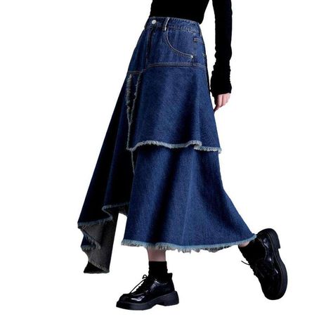 Street Mode, Denim Skirts Online, Flared Denim Skirt, Denim Skirt Fashion, Womens Denim Skirts, Jeans Street Style, Fresh Fashion, Long Denim Skirt, Denim Trends