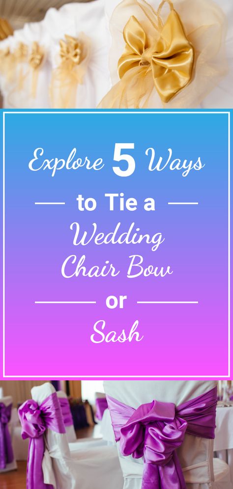 From Flip Knot to the Classic Bow-Tie, explore 5 ways to tie your wedding chair sashes into beautiful and elegant arrangements. Perfect for the DIY Bride - even includes a chart with which ones are easier to set up and breakdown. #SparklesMakeItSpecial #WeddingIdeas #ChairBows #ChairSashes #BowTie #FlipKnot #Rosette #DIYWedding Wedding Chair Sashes, Chair Bows, Chair Ties, Chair Sashes, Wedding Bows, Diy Brides, Aisle Decor, Hacks Diy, Wedding Chairs