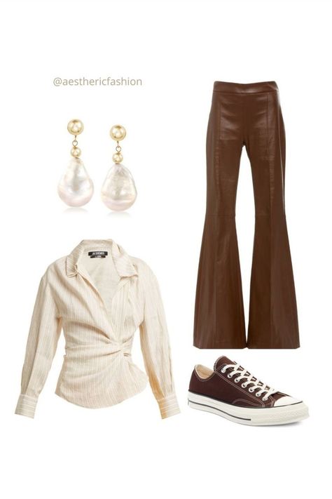 Brown Colour Combination Outfit, Cream And Brown Outfits, Brown And Cream Outfit, Cream Converse, Converse Fashion, Cream Outfit, Hufflepuff Aesthetic, Cream Outfits, Color Combinations For Clothes