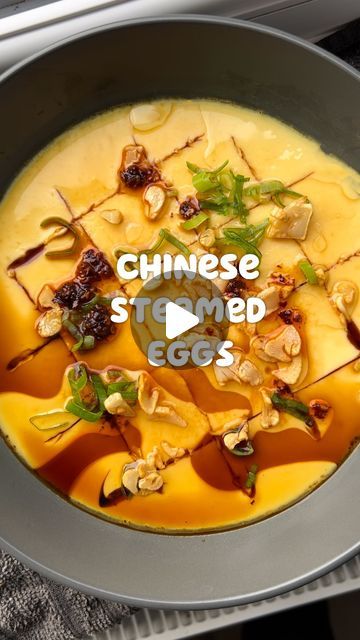 Nicole || RD MSc PgDip BSc on Instagram: "CHINESE STEAMED EGGS Silky, savoury eggs that taste like the ones from Chinese restaurants! Here’s how 👇🏻 . Ingredients 3 eggs 1 cup water/ stock Sauce: 1 tsp sesame oil, 1 tsp chilli oil, 1 tbsp soy sauce . Method 1) mix eggs and stock (1:1 ratio of eggs and stock) 2) steam mixture for 15 minutes 3) add sauce on top . . . . . . . . . . . . . . . . . . . . . . . . . . #recipe #easyrecipe #easyrecipes #eathealthy #healthy #dietitian #rd #nutritionist #nutrition #food #lunch #dinner #feed #food #foodie #foodphotography #foodblogger #foodstagram #reelsinstagram #reels #reelsvideo #reelitfeelit #follow #cook #cooking #london" Chilli Oil, Chinese Restaurants, Steamed Eggs, Nutrition Food, Food Lunch, 3 Eggs, Chinese Restaurant, Sesame Oil, Soy Sauce