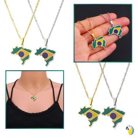 Brazil Necklace, Brazil Map, Brazilian Flag, Brazil Flag, Map Necklace, Gifts For Sports Fans, Enamel Necklaces, Vintage Metal Signs, Heads Up