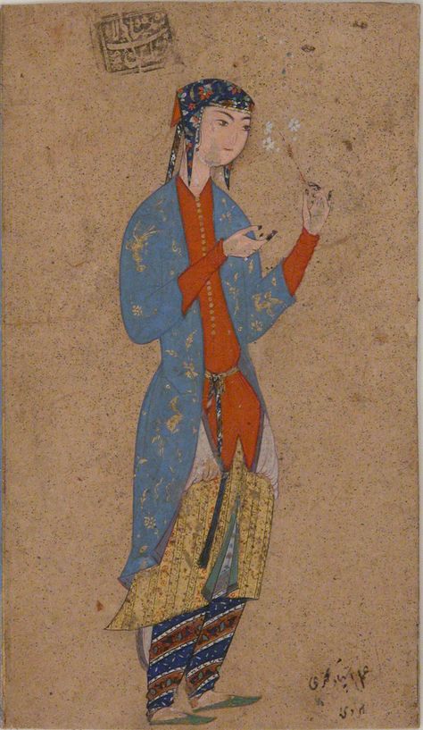 16th Century Portraits, معرض فني, Holding A Flower, Middle Eastern Art, Persian Art Painting, Persian Miniature, A Seal, Iranian Art, Islamic Paintings