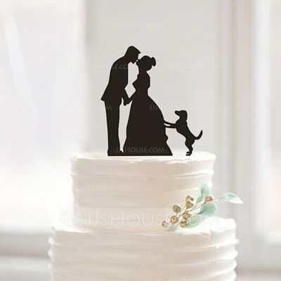 [US$ 7.99] Figurine Acrylic Cake Topper (119071681) Silhouette Wedding Cake, Wedding Cake Topper Silhouette, Funny Cake Toppers, Funny Wedding Cakes, Dog Cake Topper Wedding, Wedding Cake Fresh Flowers, Funny Wedding Cake Toppers, Bride And Groom Cake Toppers, Unique Cake Toppers