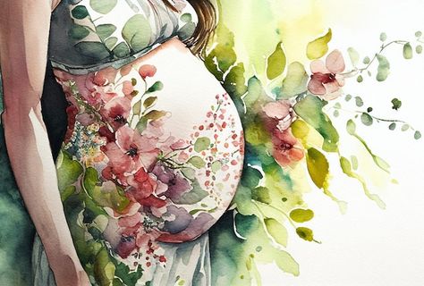 Une Femme Enceinte Et Des Fleurs Aquarel... | Premium Photo #Freepik #photo #charme #femme-art #art #toile-peinture Pregnancy Drawing, Pregnancy Art, Birth Doula, Illustration Photo, Premium Photo, Art Art, Painting & Drawing, Drawings, Art