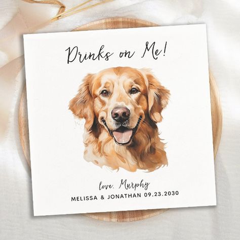 Golden Retriever Modern Dog Wedding Cocktail Napkins Golden Retriever Wedding, Dog Wedding Bandana, Wedding Cocktail Napkins, Wedding Napkin, Wedding Tablescape, Personalized Paper Napkins, Wedding Pets, Personalized Napkins, Engagement Party Decorations