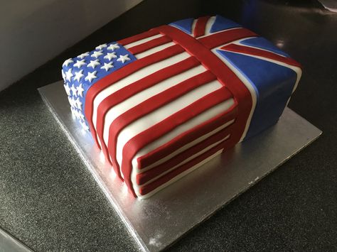 Stars and Stripes and Union Jack American UK cake Uk Flag Cake Ideas, Union Jack Cake, Citizenship Party, 25 Birthday, 25th Birthday Cakes, Striped Cake, Flag Cake, Australian Flag, Fabulous Cakes