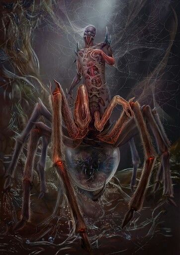 Spider Dark Fantasy Horror, Creepy Monster, Dark Creatures, Spider Art, Body Horror, Cool Monsters, Dnd Monsters, Fantasy Portraits, Monster Concept Art