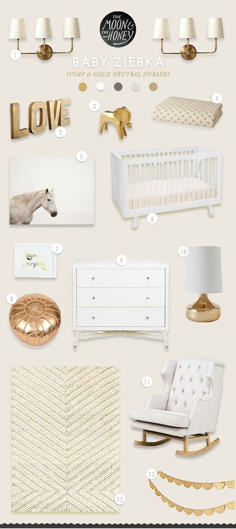 . Nursery With Gold Accents, Ivory Nursery, Gold Inspiration, Gold Nursery, Nursery Style, Nursery Inspo, Neutral Nursery, Gender Neutral Nursery, Big Girl Rooms