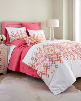 -5GYS Dransfield & Ross House Darby Bedding Pink And Orange Bedding, Pink And Orange Room, Orange Room Decor, Bedding Sets King, Organization Apartment, Orange Room, Sleep Bed, Embroidered Duvet Cover, House Organization