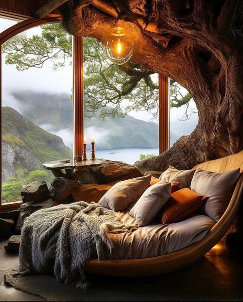 Fantasy House Interior, Tree House Interior, Luxurious Mansions, Luxury Tree Houses, Tiny House Furniture, Renewable Sources Of Energy, Fantasy House, Into The Future, Rustic Cabin