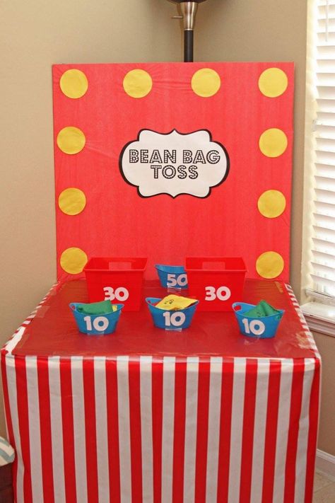 Circus Booth Ideas, Outdoor Carnival Birthday Party, Carnival Games For Senior Citizens, Carnival Birthday Party Indoor, Carnival Ideas For School, Circus Party Ideas Decoration, Carnaval Birthday Party Ideas, Circus Theme Party Games, Circus Trunk Or Treat Ideas