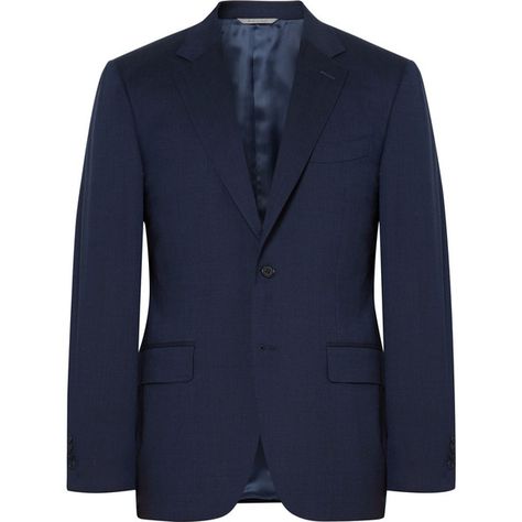 Canali Blue Stretch-Wool Suit Jacket ($1,355) ❤ liked on Polyvore featuring men's fashion, men's clothing and canali Mens Designer Blazers, Men Blazer, Designer Blazers, Blazer Designs, Mens Style, Wool Suit, Blazers For Men, Mr Porter, Mens Suits